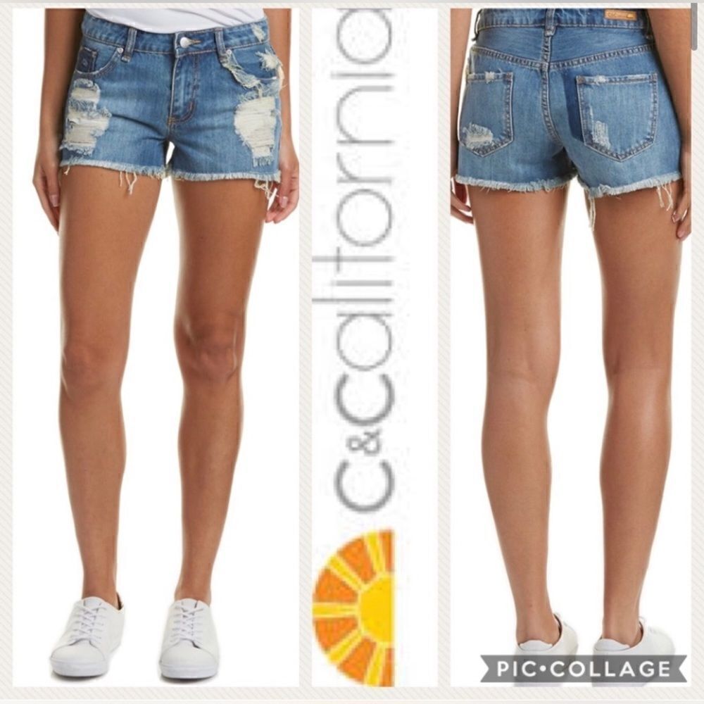C&C California hunter denim distressed shorts sz 32